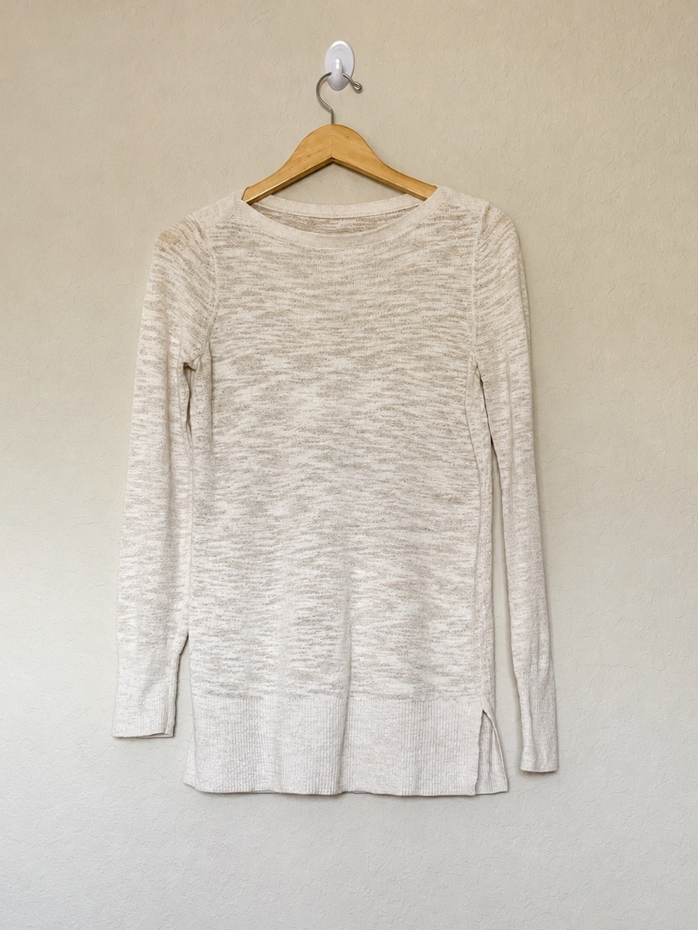 LOFT Cotton Open Knit Sweater Small Ivory Lightweight Coastal Grandmother Beach